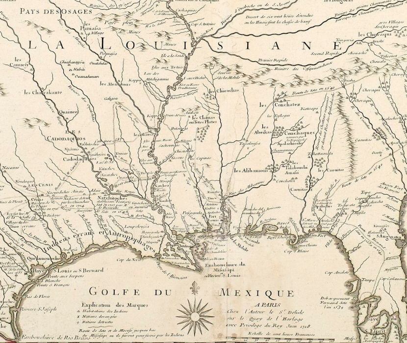 Guillaume De L'Isle 1718 map showing the Louisiana territory