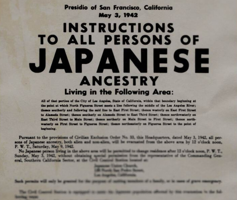 Notice to Japanese to assemble for transport to detention camps.