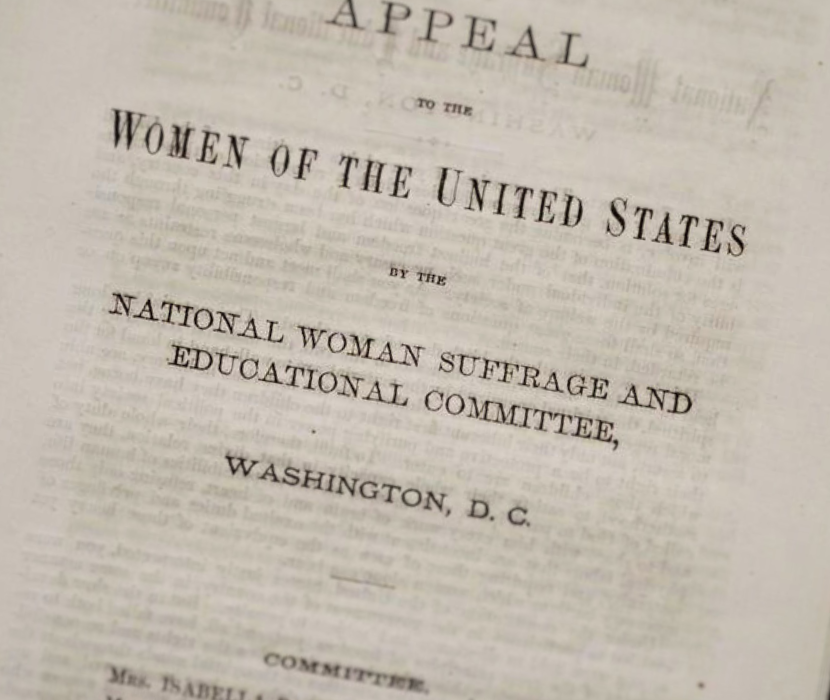 View of title page with focus on title "An Appeal to the Women of the United States by the National Woman Suffrage and Educational Committee"