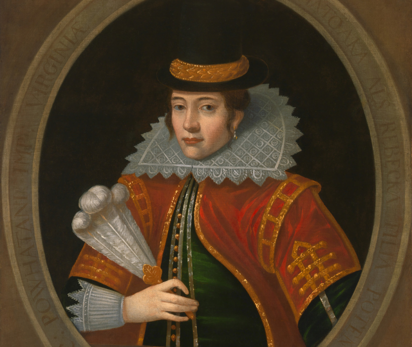 1616 portrait of Pocohontas in European dress