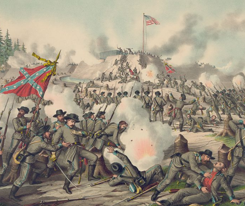 Illustration showing confederate soldiers attacking a Union fort