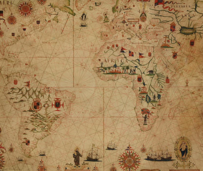 Portolan chart depicting Atlantic, Americas, Europe, and Africa