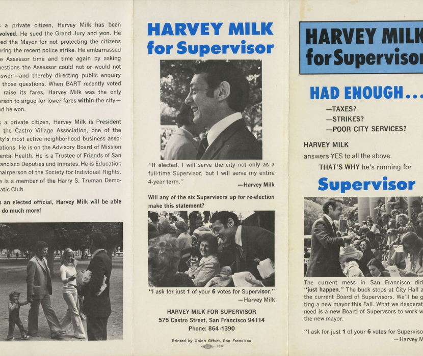 Flyer for Harvey Milk for Supervisor, dated 1977