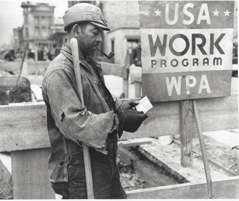 A Works Progress Administration worker receiving his paycheck.
