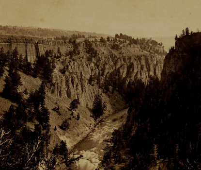Late nineteenth-century photograph by William Hicks Jackson of Colummar Basalts on Yellowstone River