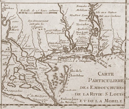 Detail from Carte de la Louisiane et du cours du Mississippi [map of North America] by Guillaume de l’Isle, Paris, 1718 (The Gilder Lehrman Institute, GLC04222)