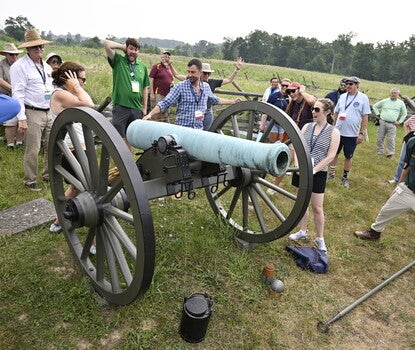 Teachers on the Gettysburg Battlefield with cannon