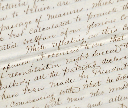 Detail from 1866 handwritten letter with focus on text "reconciliation might succeed"