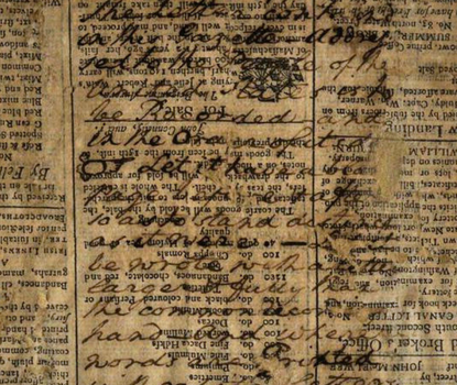 Detail of Washington's farewell address, handwritten on the frontpage of a 1796 newspaper