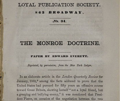 View of the first page of a 1863 published paper about the Monroe Doctrine