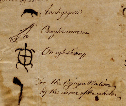 1769 receipt for land sale signed with the totems of fourteen Indigenous leaders