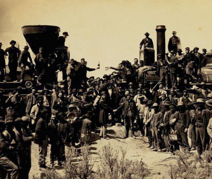 Joining of the rails at Promontory Point.