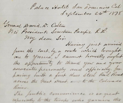 Letter recognizing the railroad’s value to the military.