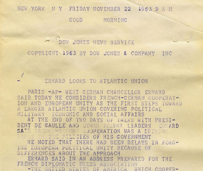 Ticker tape on day of JFK assassination.