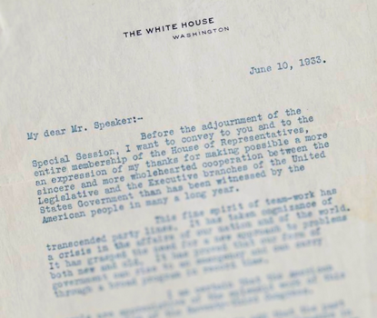 Roosevelt memo to House Speaker.