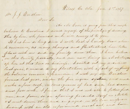 Letter about struggles of an Alabama farmer and preacher