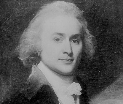 Detail of John Quincy Adams face from a black and white facsimile of John Singleton Copley's portrait