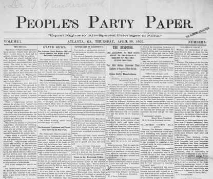 View of newspaper called "People's Party Paper" from April 1892