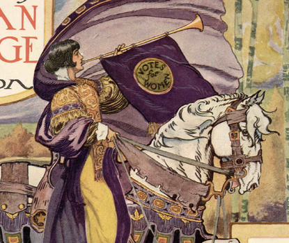 Lithograph of women marching in suffrage parade in Washington DC.