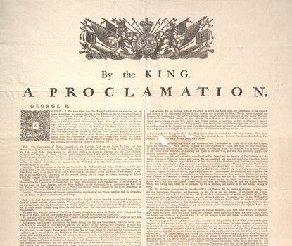 Official printed document with heading "By the King, a Proclamation"