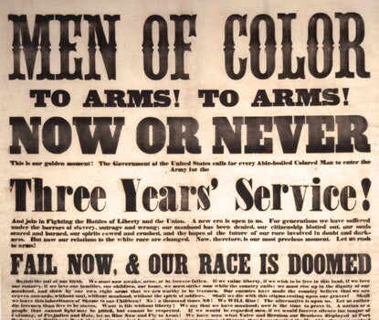 A broadside beginning with "Men of Color, To Arms!" in large type.