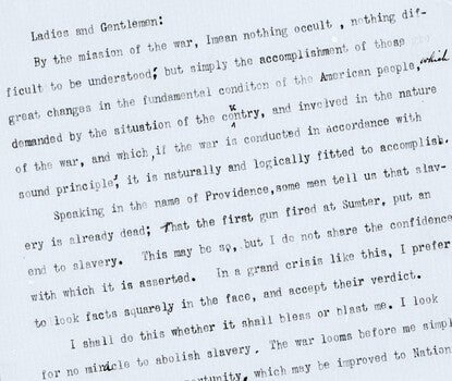 A typewritten speech entitled "The Mission of the War"