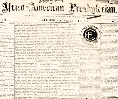 Front page of a newspaper, The Africo-American Presbyterian