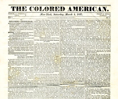 Front page of The Colored American newspaper