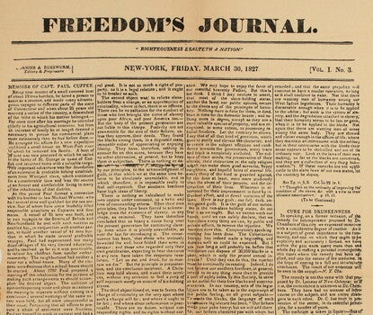 Front page of the newspaper Freedom's Journal, March 30, 1827