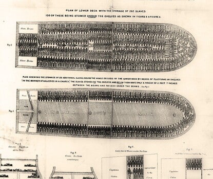 A diagram showing bodies packed into a ship's hold