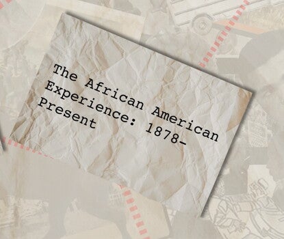 Screenshot of thumbnail of video, featuring the title on crumpled paper above a collage of archival photos. 