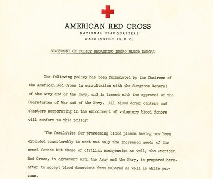 A typed notice on American Red Cross letterhead