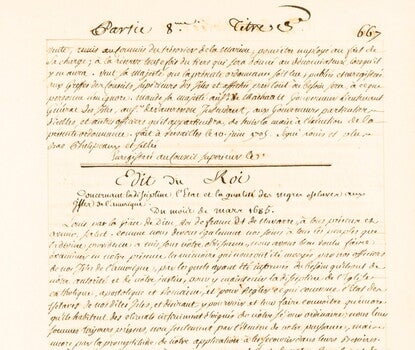 Handwritten document in French headlined "Edit du Roi" [Edict from the King].