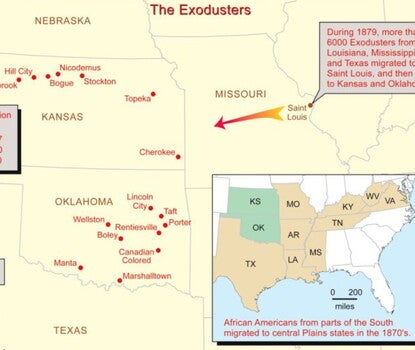 Map of Kansas, Missouri, and Oklahoma with towns pointed out.