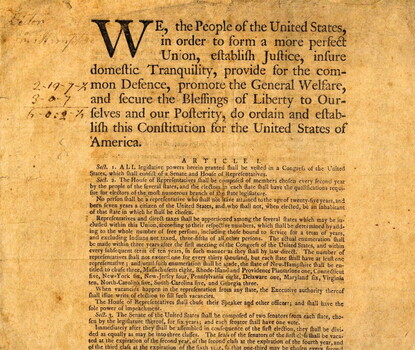 Scan of the US Constitution, printed in September 1787.