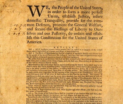 Scan of the US Constitution, printed in September 1787.