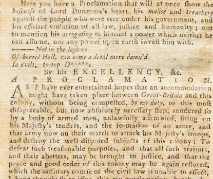 Scan of Dunmore's Proclamation as printed on December 6, 1775. 