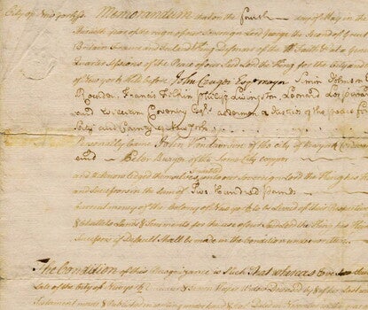 A handwritten legal document for the posting of a bond for the manumission of the slave Ann.