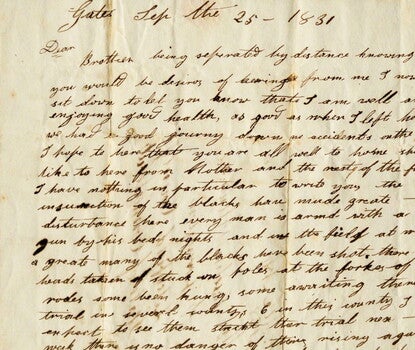 Scan of a letter from Nelson Allyn to his brother Joseph in Connecticut, dated September 25, 1831. 