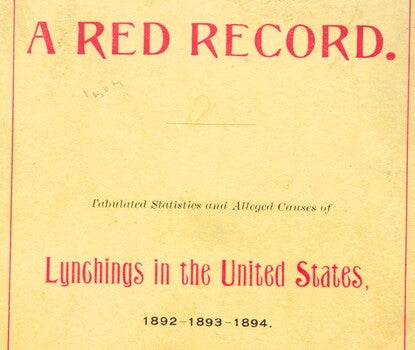 Cover of A Red Record, with the title written in red on a yellowed piece of paper.