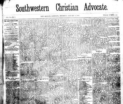 Masthead of the Southwestern Christian Advocate newspaper.