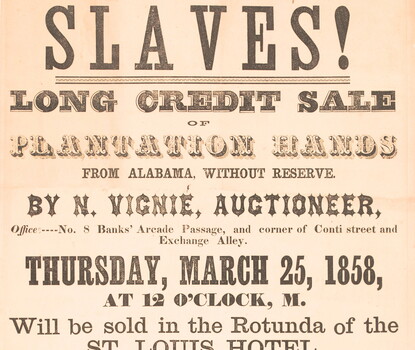 A printed broadside announcing the sale of enslaved people in Alabama in 1858