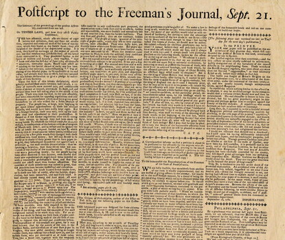 A printed page from the newspaper The Freeman's Journal, September 21, 1781.