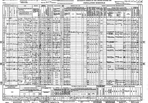 Page in the 1940 Census for Washington, DC