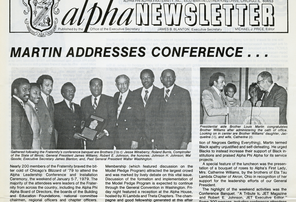 A four-page newsletter, with the cover page in the top-right, and a cut-out leaf on the left and right edges.