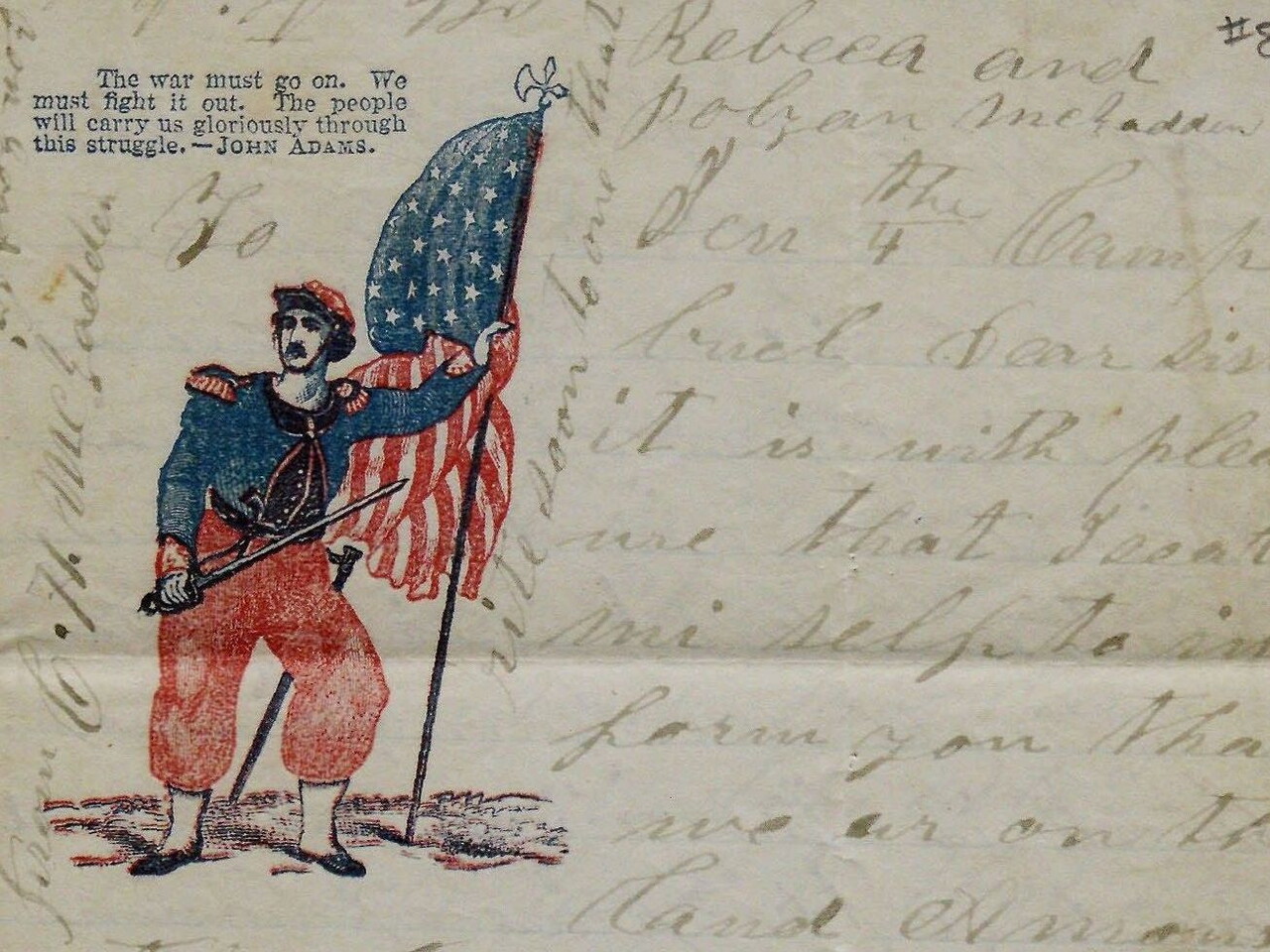 Letter with stamp of Union soldier holding the US flag