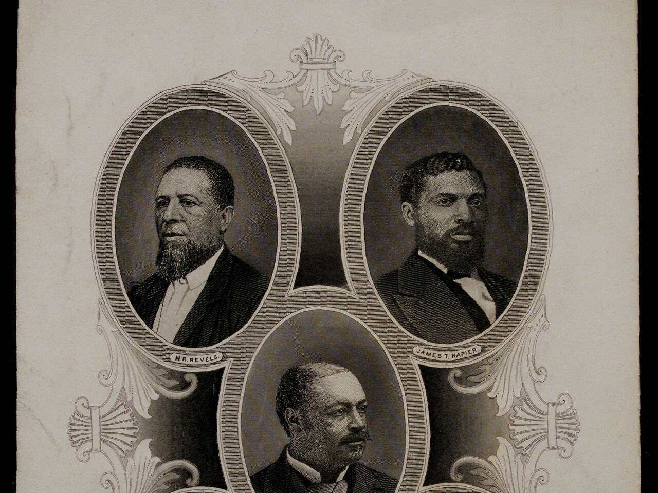 Print of five Black representatives during Reconstruction