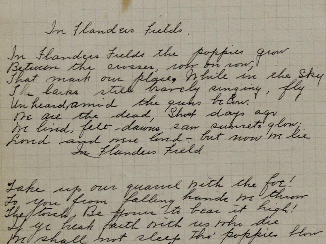 Page from Ella Jane Osborn's diary showing text for In Flanders Fields
