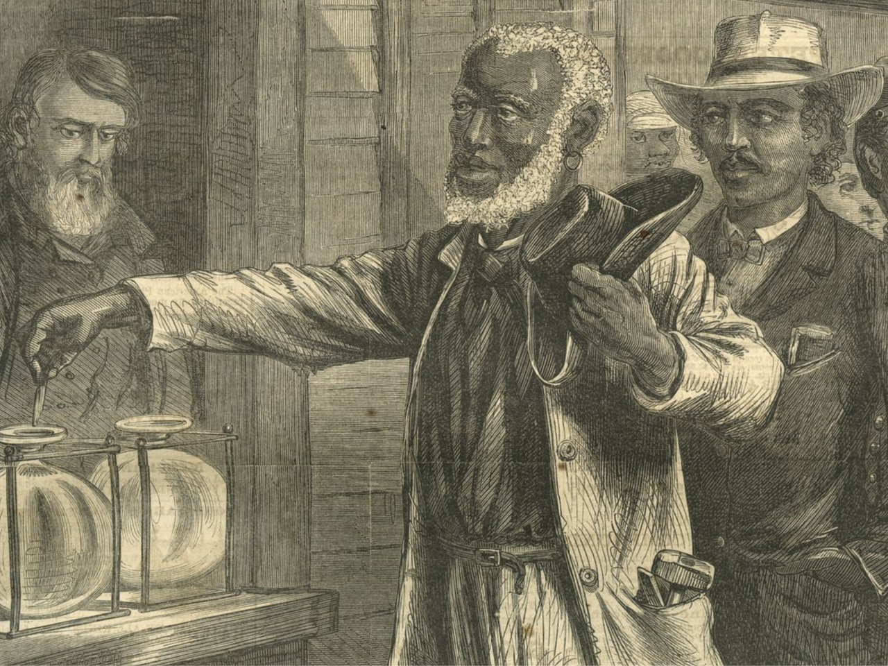 Illustration from 1867 issue of harper's weekly showing an African American voting for the first time