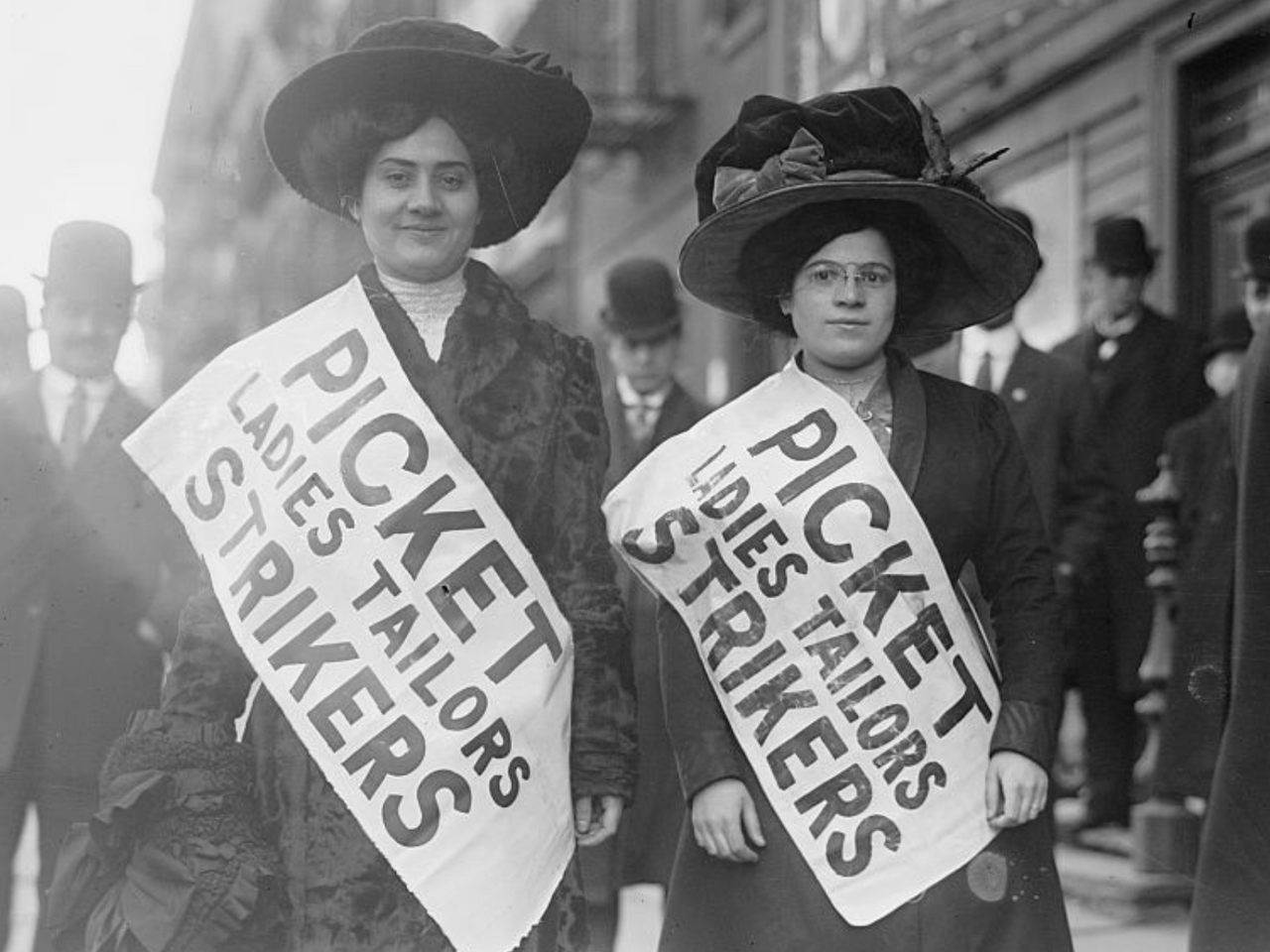 Photograph of two women strikers from Ladies Tailors union on the picket line during the "Uprising of the 20,000," in New York City